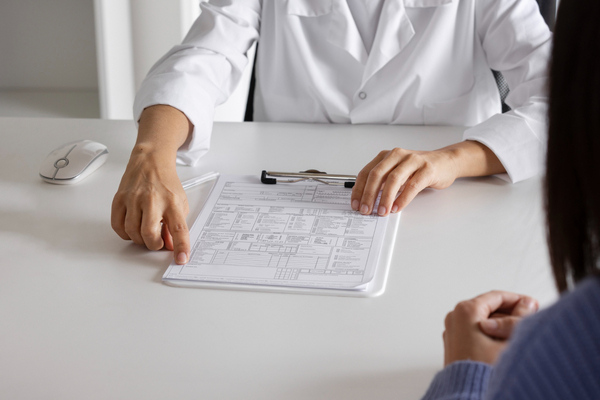 Doctor explaining court ordered therapy paperwork to patient