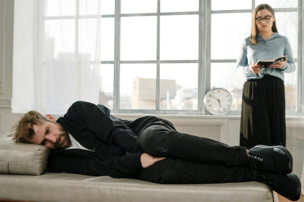 a man undergoing a court-therapy session