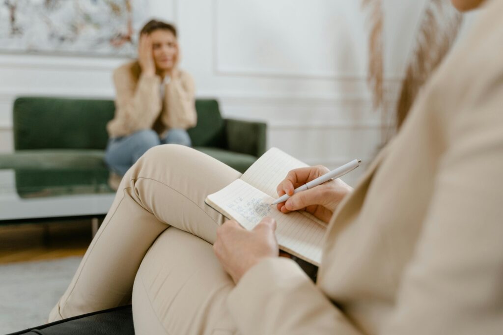a woman undergoing a court-therapy session