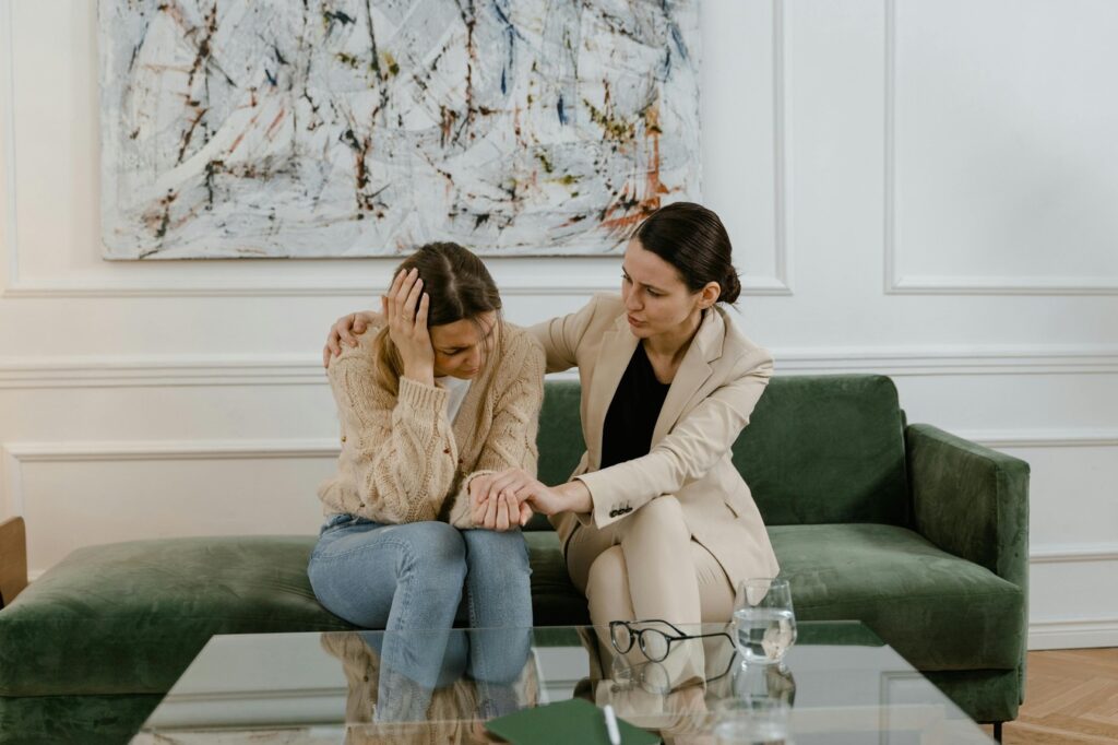 a woman undergoing a court-therapy session
