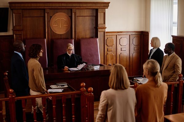 A courtroom with forensic psychologists as expert witnesses.