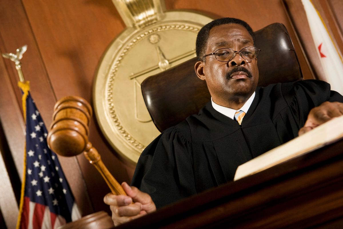 A judge announcing the verdict during a trial