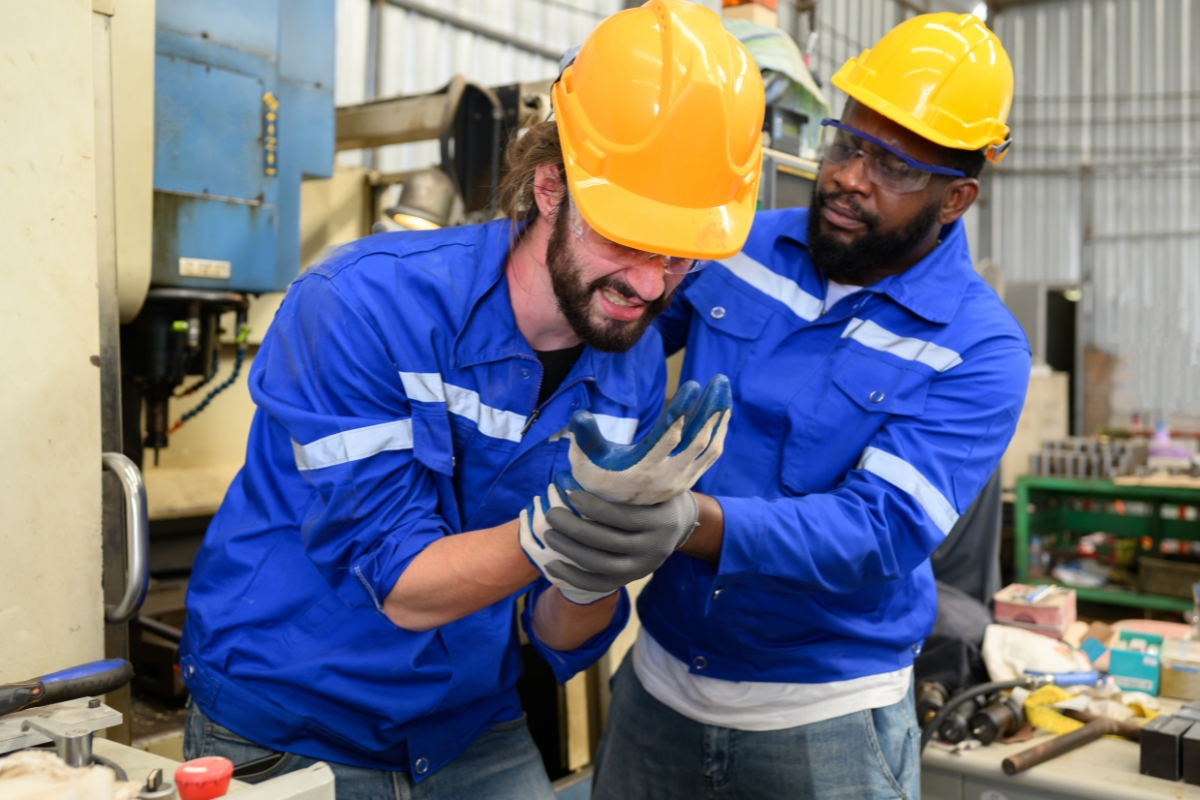 A worker with an injured hand.