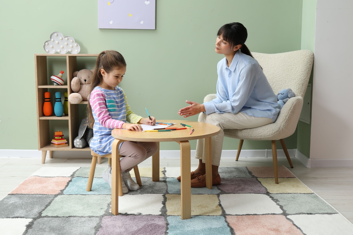 Child undergoing a psychoeducational evaluation with a psychologist.