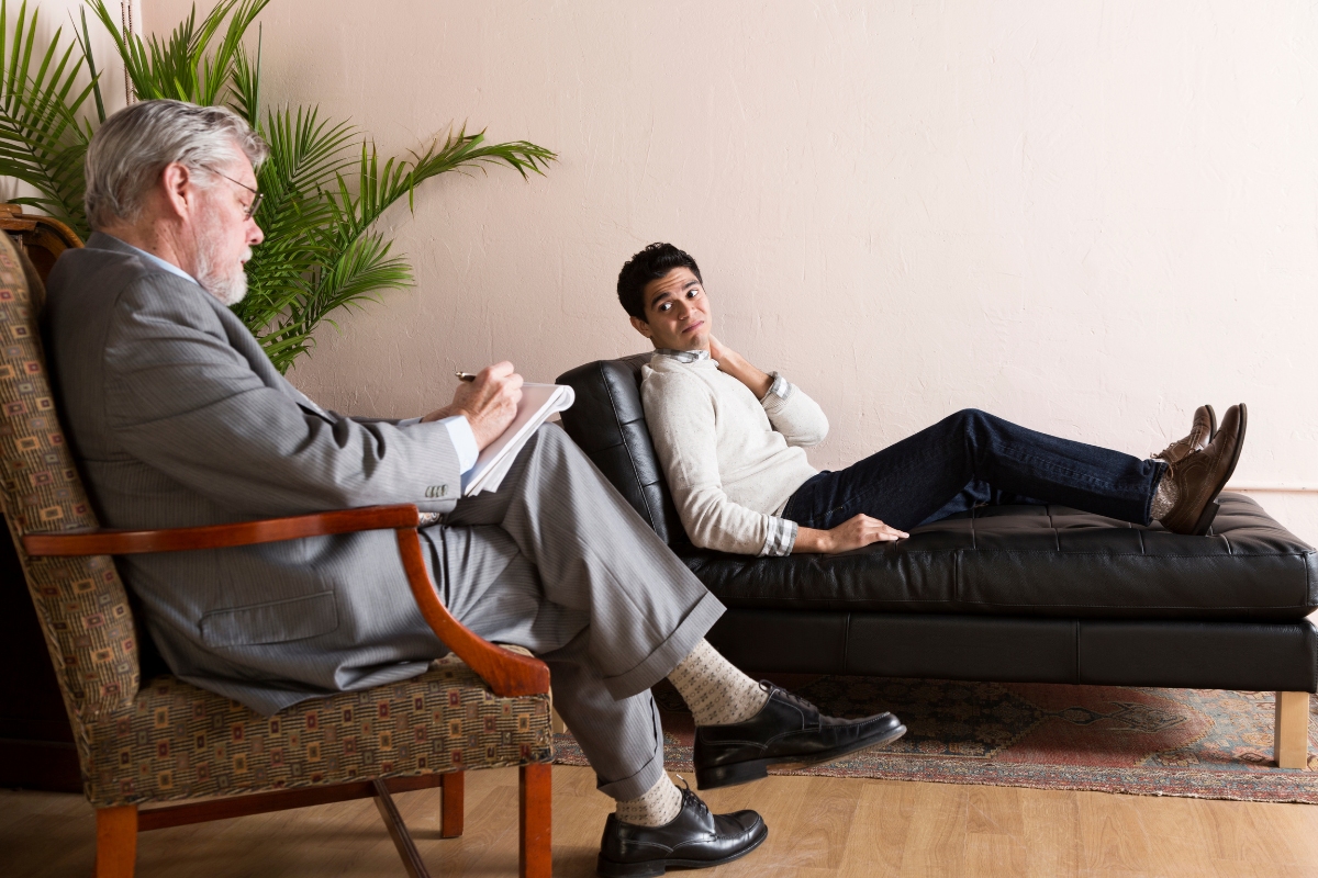 Man speaking with a clinician during an assessment session.