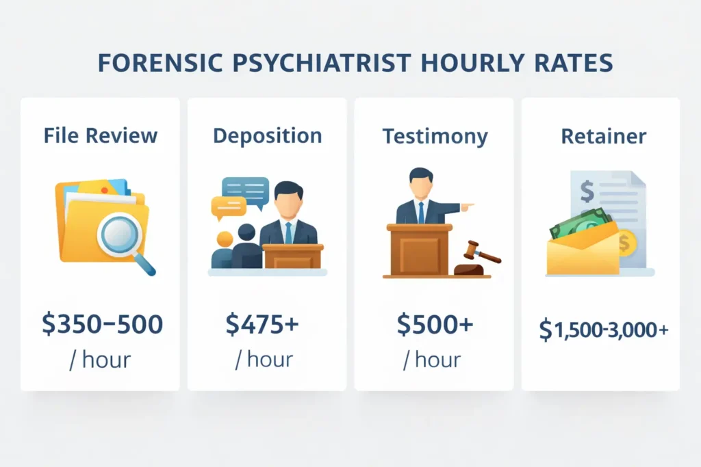 Forensic psychiatrist cost breakdown infographic 2026