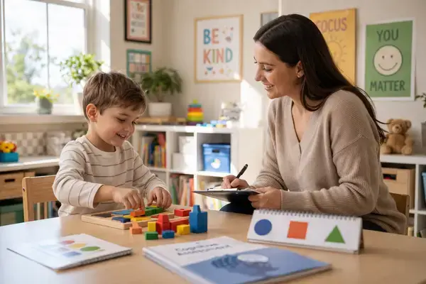 Child participating in developmental psychological assessment
