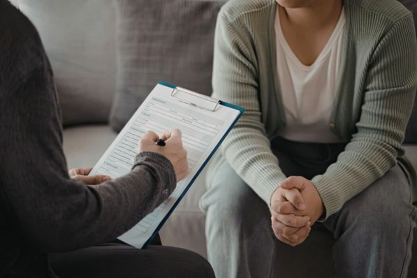 Patient in confidential psychological testing session