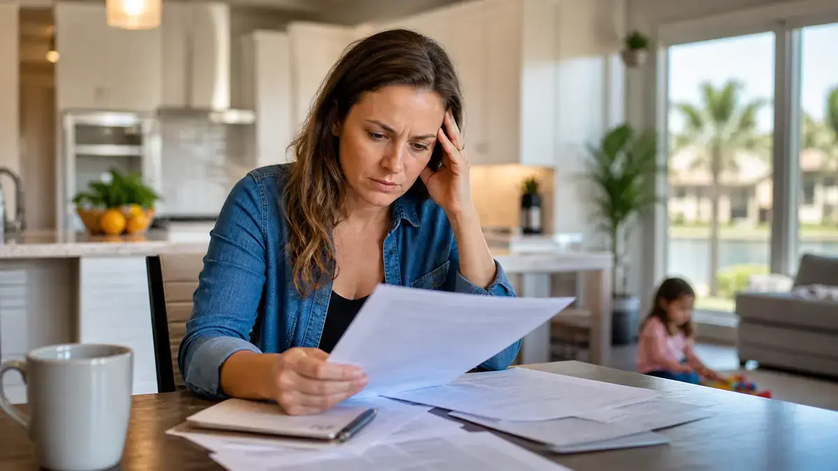 Parent reviewing custody parenting plan documents at home
