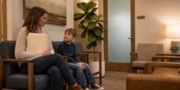 Parent and child in psychoeducational assessment waiting room