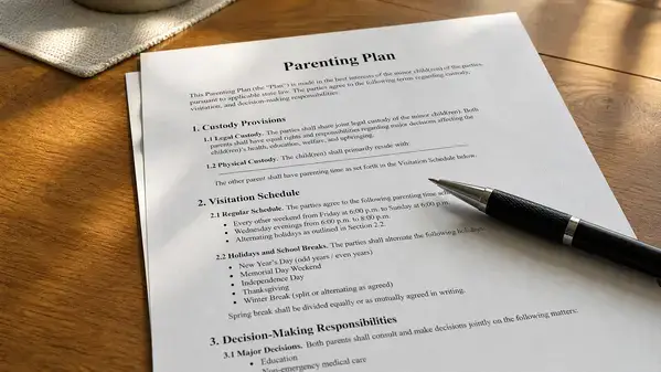 Florida parenting plan document with custody exchange rules