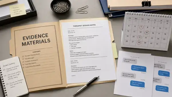 Evidence documentation folder for custody restriction court case