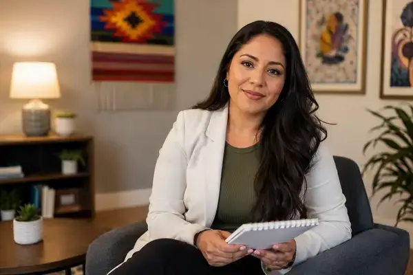 Bilingual therapist in culturally responsive therapy office setting