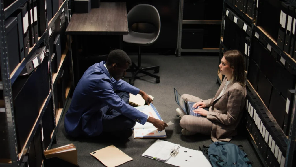Forensic psychologists reviewing case files and records