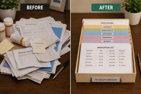 Organizing medical records and documents before a psychological evaluation