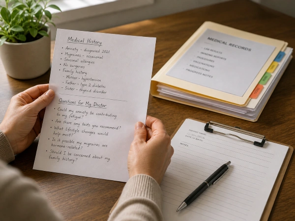 Written medical history timeline prepared for a psychological evaluation appointment