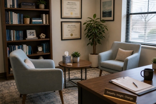 Professional psychologist office prepared for a psychological assessment session