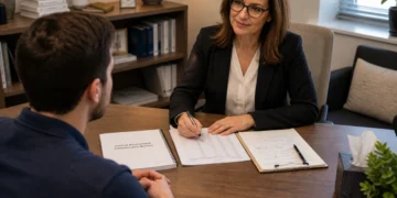 Psychologist conducting a psychological evaluation in a private office