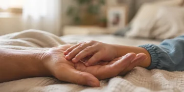 Child's small hand resting in an adult caregiver's hand, representing the emotional bond a bonding and attachment evaluation measures