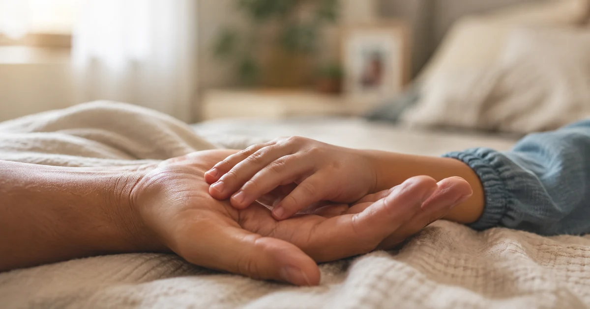 Child's small hand resting in an adult caregiver's hand, representing the emotional bond a bonding and attachment evaluation measures