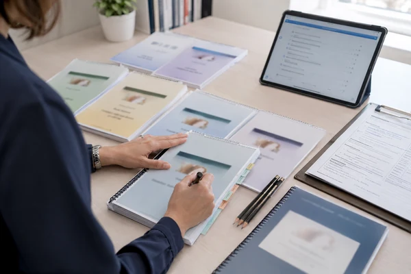 Psychologist preparing validated translated tests for an immigration evaluation