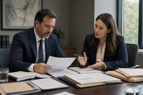 Attorney and forensic psychologist preparing a psychological report for defense challenges
