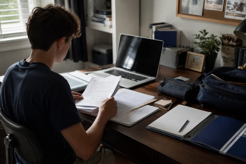 High school student preparing evaluation documents for testing and college accommodations