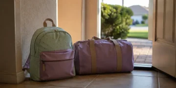 Two bags packed for a 50-50 time-sharing exchange at a Florida home