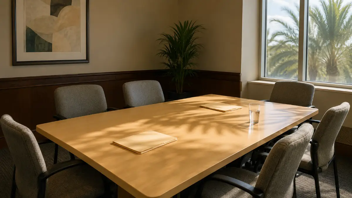 Family court conference room where Florida custody evaluation cases are heard