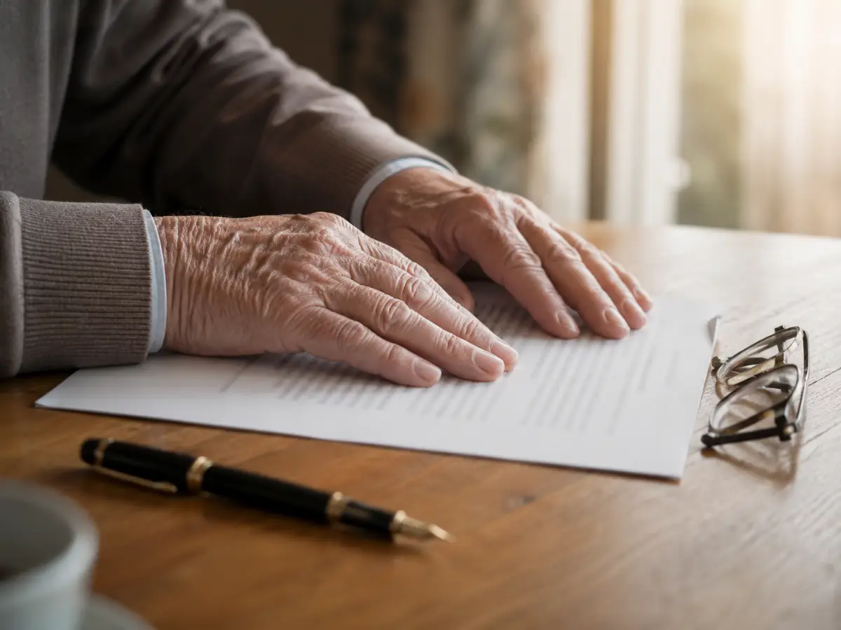 Older adult's hands on a will document before a Florida capacity evaluation