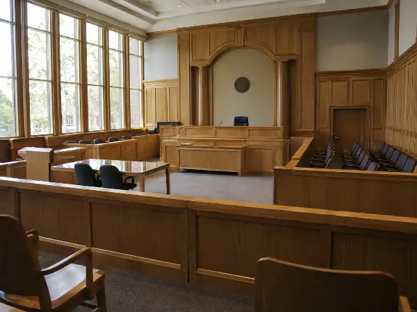 Empty Florida family courtroom where time-sharing cases are decided