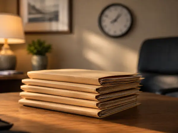Case files and a clock marking the 75-day custody evaluation deadline