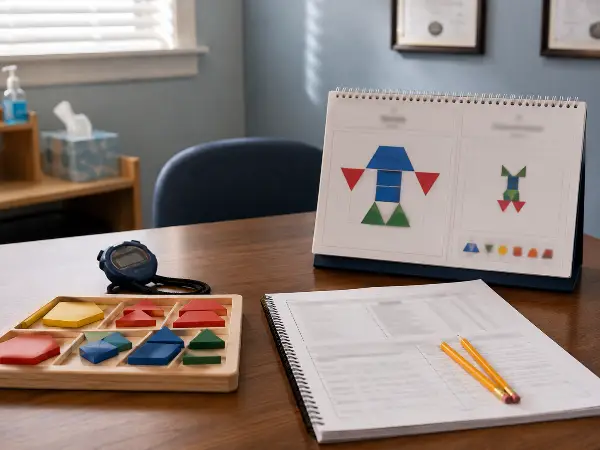 Psychoeducational testing materials laid out for a private evaluation in Florida