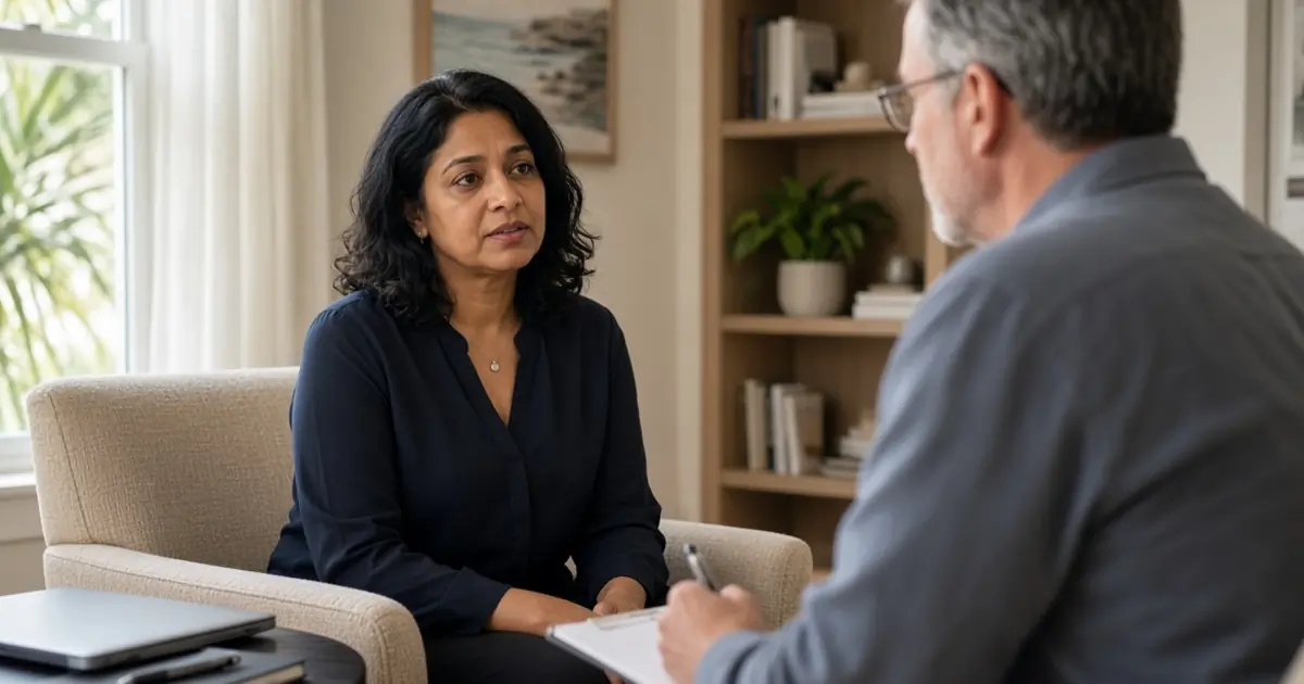 Therapist helping a professional manage work stress