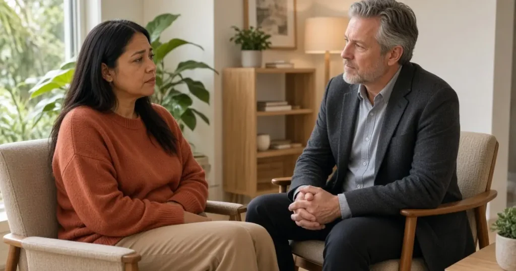 Individual partner attending relationship-focused therapy session