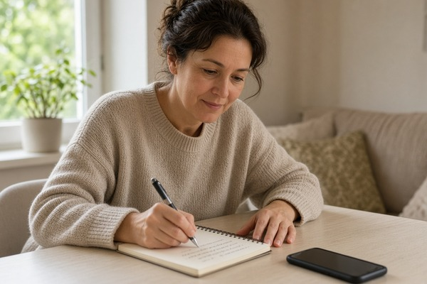 Person writing notes before a first therapy session