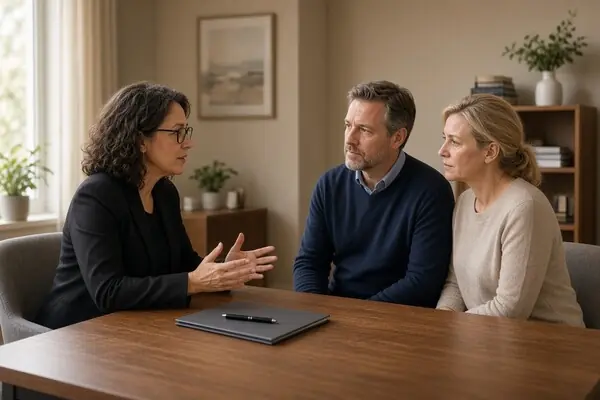 Therapist discussing privacy with family members