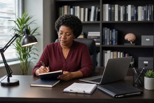 Mental health professional reviewing an evaluation report