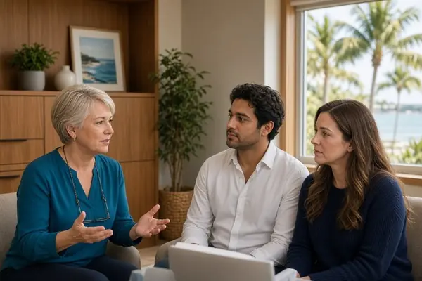 Therapist explaining relationship therapy options