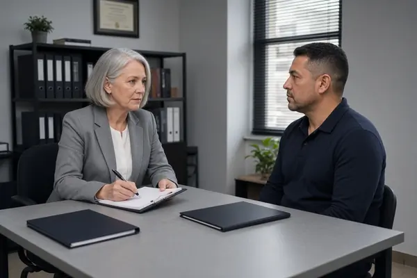 Psychologist conducting a forensic evaluation interview