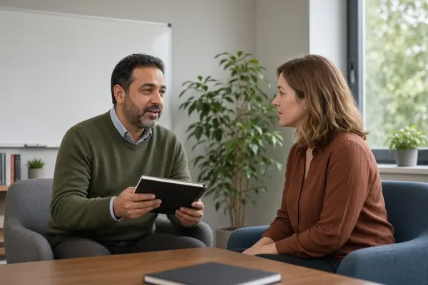 Psychologist explaining the difference between therapy and evaluation roles