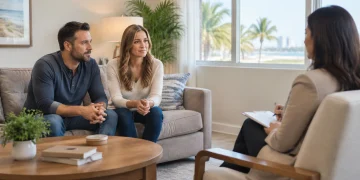 Couples attending a therapy session with a clinician