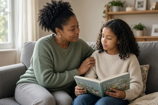 Parent supporting child through grief