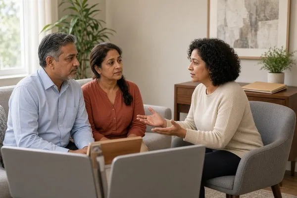 Couple discussing confidentiality with their therapist
