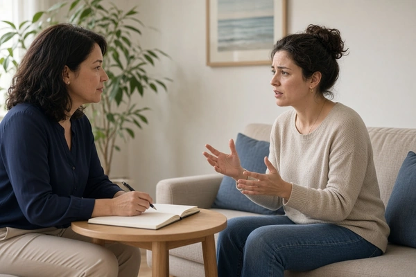 Parent speaking with a mental health professional to determine the right family support service