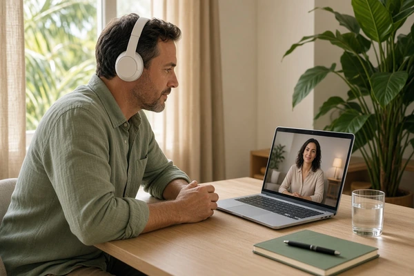 Florida adult attending a private online individual therapy session with a psychologist from home